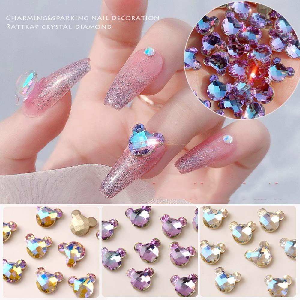 MXBEAUTY Nail Art Rhinestones Colorful Sparkly Multi Section Ornaments Aurora Symphony Mickey Kepala Kristal Bor DIY Perhiasan Kuku