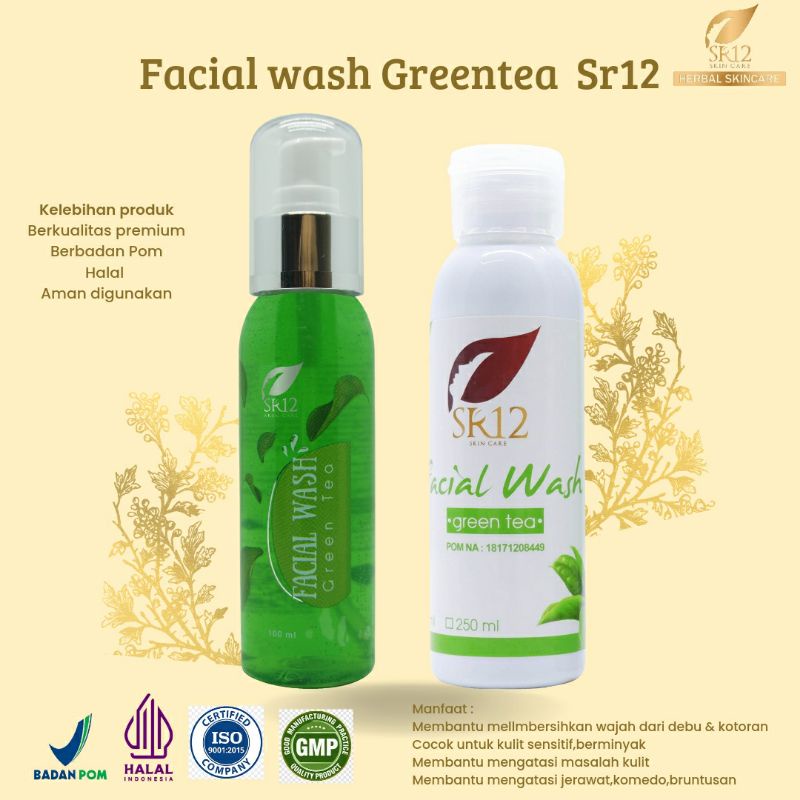 Sr12 facial wash greentea sabun muka pembersih  wajah untuk kulit berminyak dan berjerawat pembersih