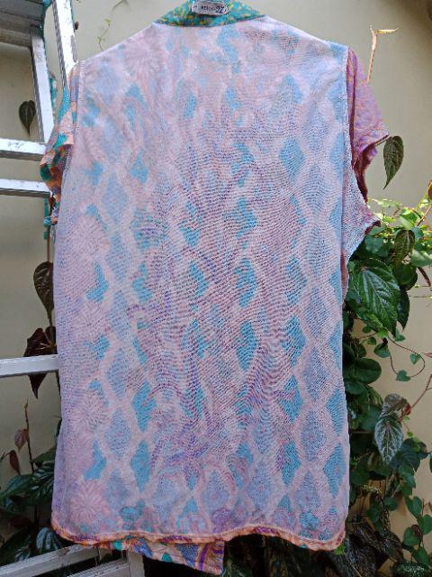 Batik Repose27 Batik Wanita Blouse Kombinasi Asimetris Shanghai Kerja Modern Pastel Ungu