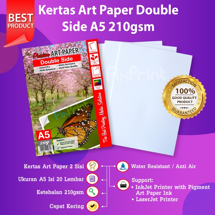 Kertas Art Paper A4 210gsm isi 20 Lembar Photo Paper 210 Gram 20 Sheet