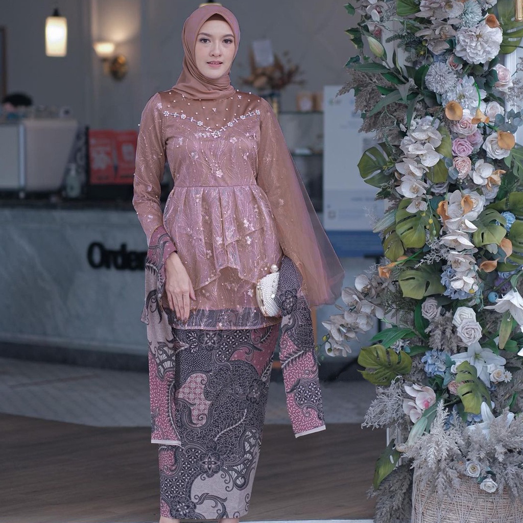 NAYAKA BATIK - Set Kebaya Kondangan Felicia Brukat Batik Wanita Kebaya Kondangan Kebaya Wisuda Setelan Kebaya Rok Span Terbaru