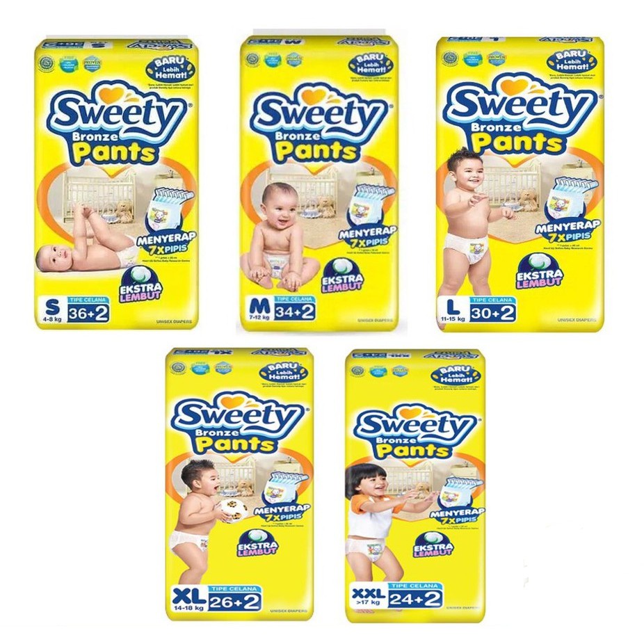 Sweety Bronze Popok Sekali Pakai Model Celana Dan Perekat Ukuran S M L XL XXL (Baby Diapers)