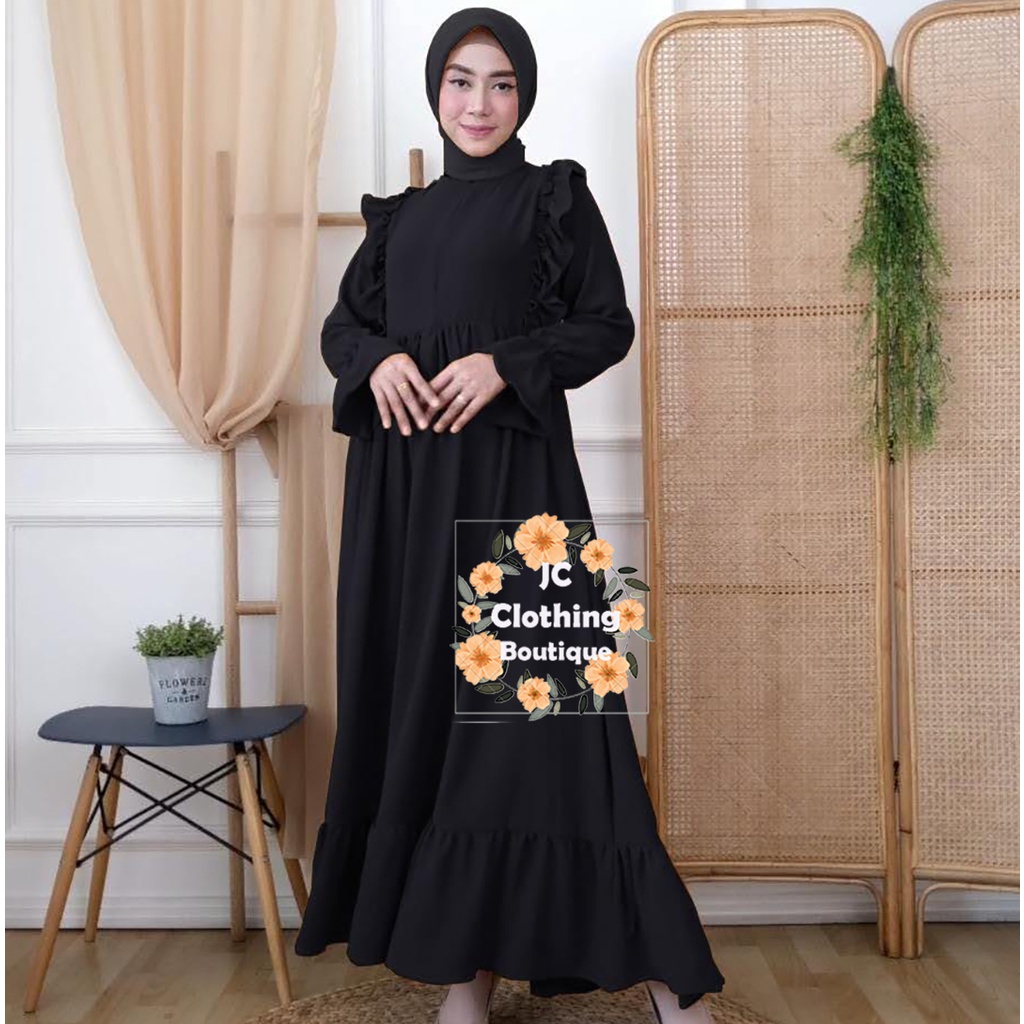 Gamis Remaja Terbaru Daily Ruffle Rayon Polos Premium Mewah Jumbo Busui Sleting Depan Crinkle Rempel Lengan JCCollections Gamis Kekinian 2022