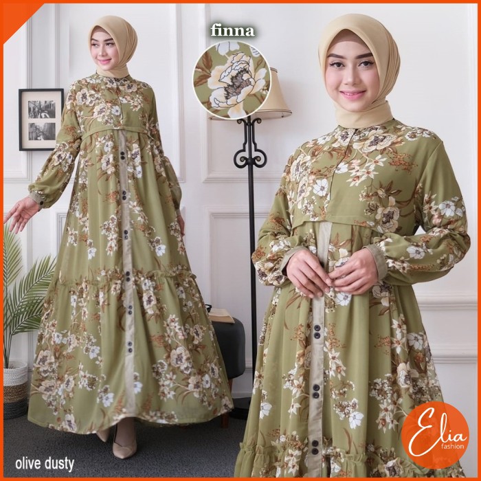 Gamis Wanita Terbaru Ceruti Motif Bunga ld 110 XL Dewasa Fashion Elegan Jumbo Harian Kondangan Mewah