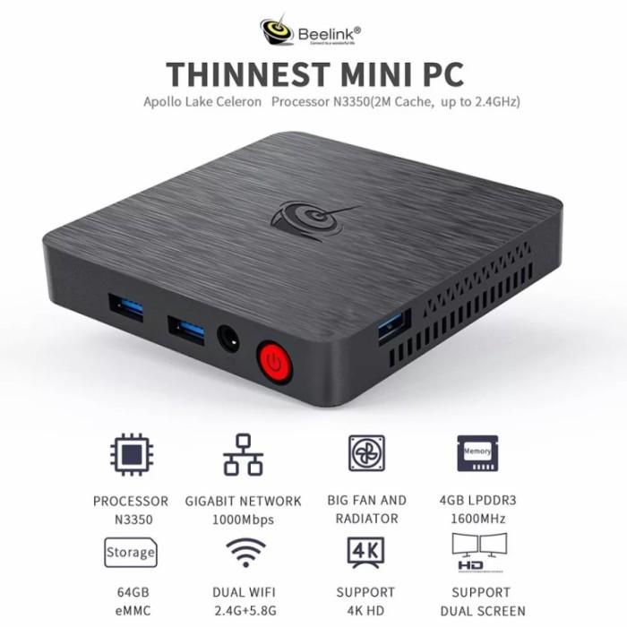 Mini PC Beelink T4 Pro N3350 4/64GB Dual HDMI WiFi Windows 10 MiniPC