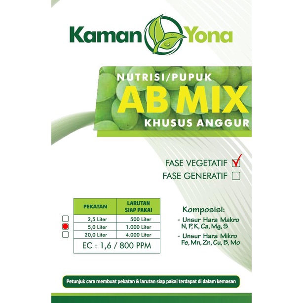 Pupuk AB Mix Khusus Anggur Fase Vegetatif Kemasan 5 Liter