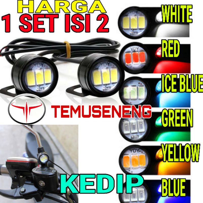 Isi 2 Lampu Eagle Eye Kedip Strobo 3 Led Drl 3 Mode Kedip Mata Elang Flash Eagle Eyes Motor Mobil Dengan Breket Dudukan