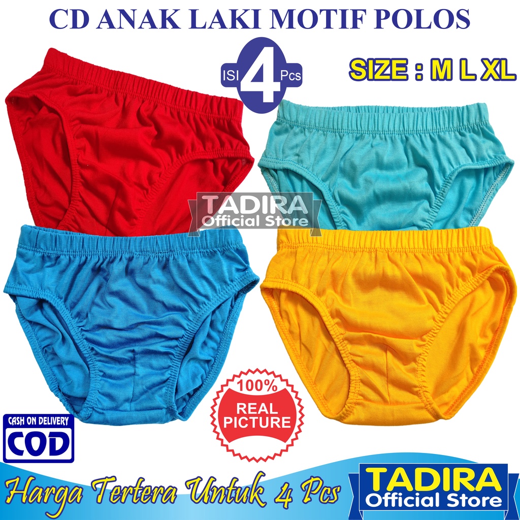 4 Pcs Celana Dalam Anak Laki-Laki Bahan Katun Lembut Multiwarna Motif Polos TADIRA Store