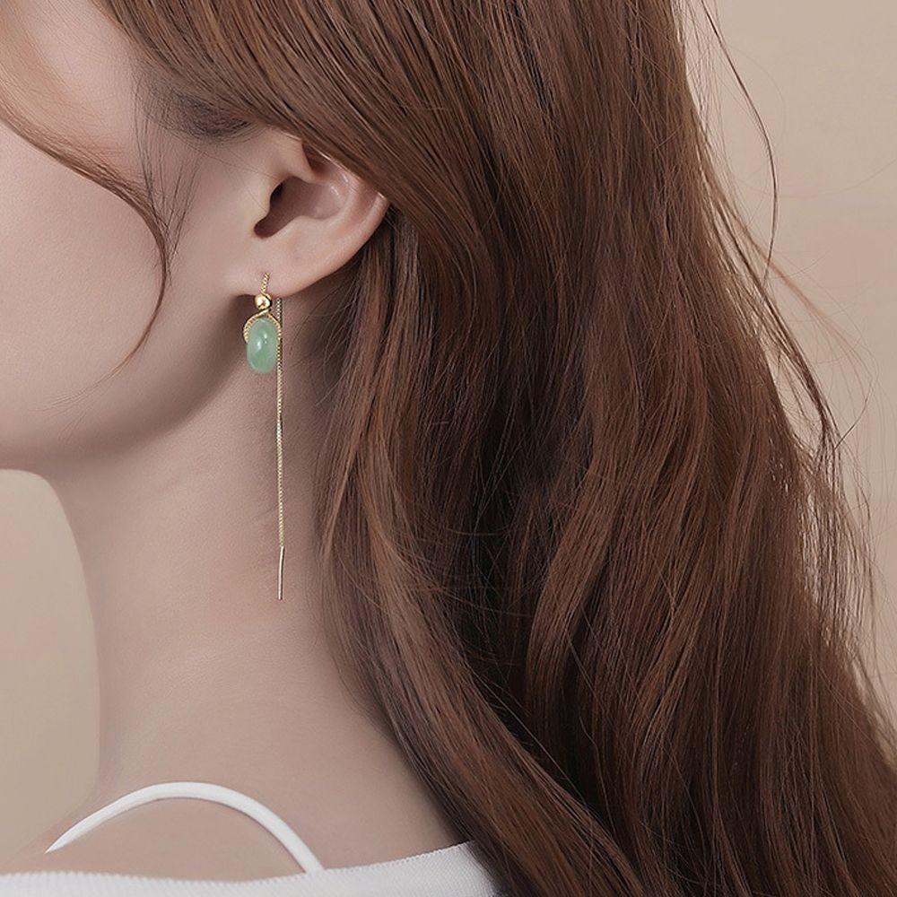 Mxbeauty Anting Gaya Cina Geometri Kuno Elegan Fashion Rumbai Giok Perempuan Menjuntai Earrings