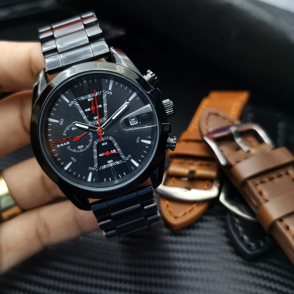 Terlaris  Jam Tangan Pria Diesel 51806YL Tali Rantai Chrono On Free Kulit, Box Ori & Baterai (COD)