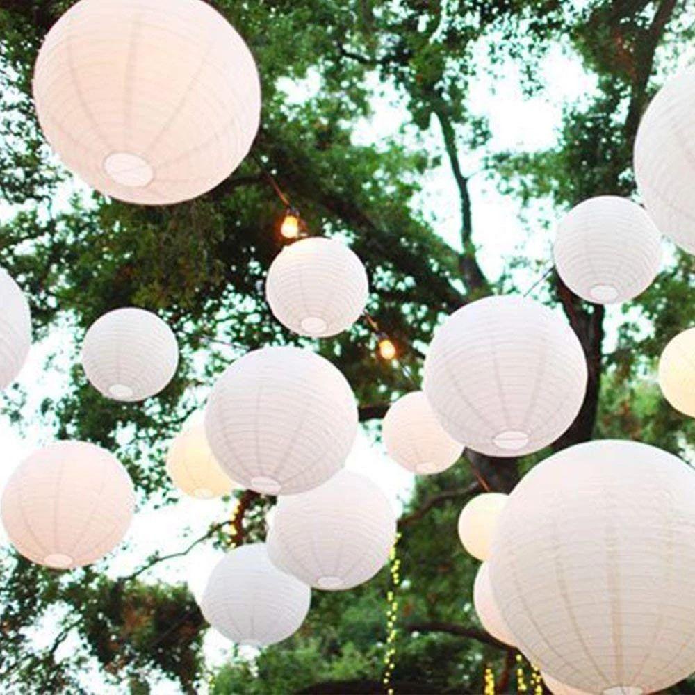 Rebuy Paper Lantern Perlengkapan Liburan Ulang Tahun DIY Lampu Bulat10 /15 /20 /25 /30 /35 /40cm Dekorasi Gantung Lampion Putih