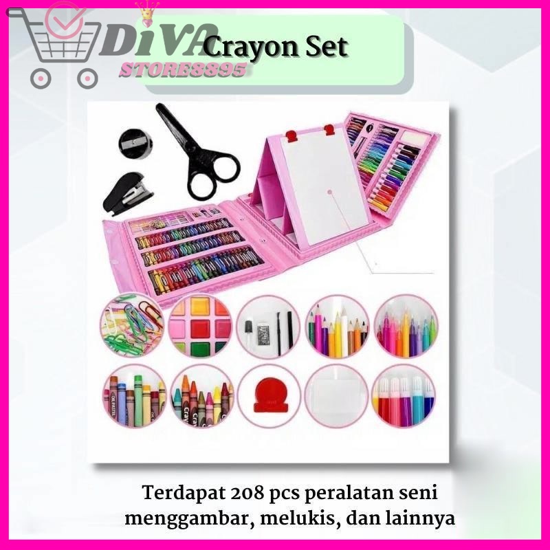 Pensil Warna Crayon Set 208 Pcs Alat Menggambar Mewarnai Anak PENCIL CRAYON ANAK LENGKAP