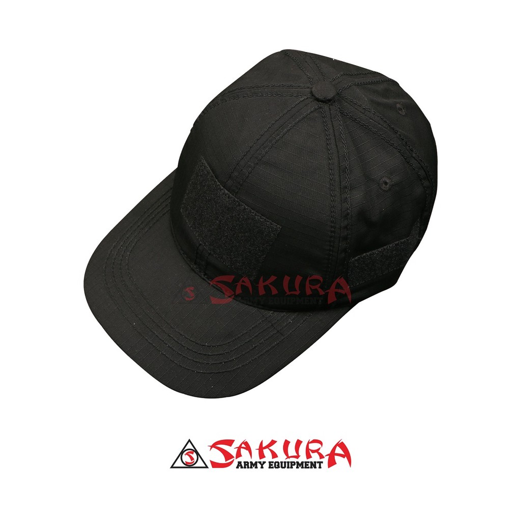 Topi Tactical Rekat Velcro Hitam Polos