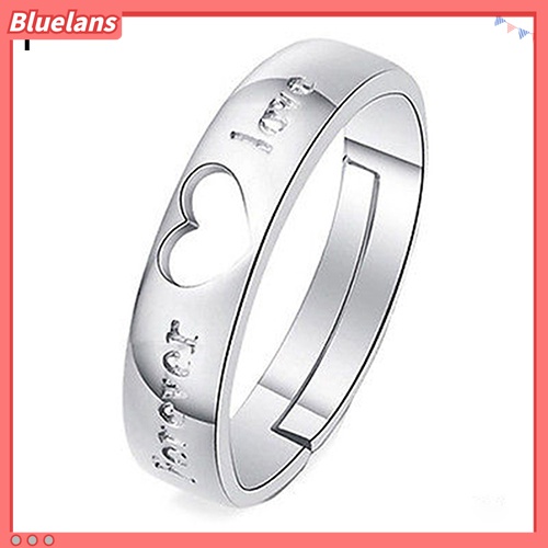 Cincin Adjustable Desain Forever Love Heart Bahan Zircon Lapis Silver Untuk Pasangan