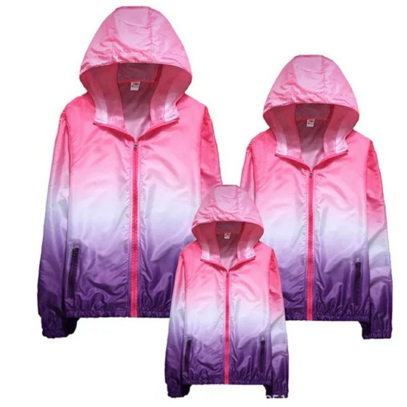 Jaket Gradasi Couple Seragam Kembaran Keluarga Sport Running Cycling Jacket Sepeda Lari Pria Wanita-Pink-Purple