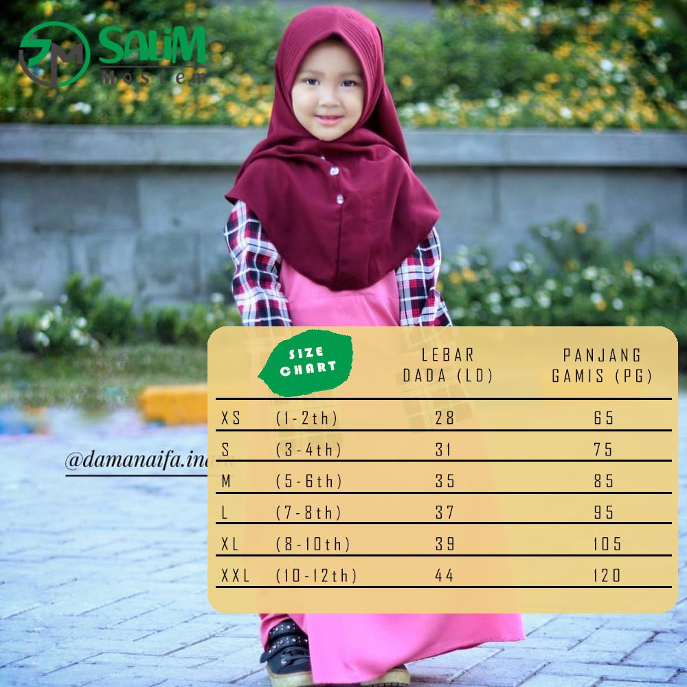 Salim Moslem – Baru Dan Original- Busana Muslim/Gamis Anak Syari Set Kerudung Variasi Motif Kotak