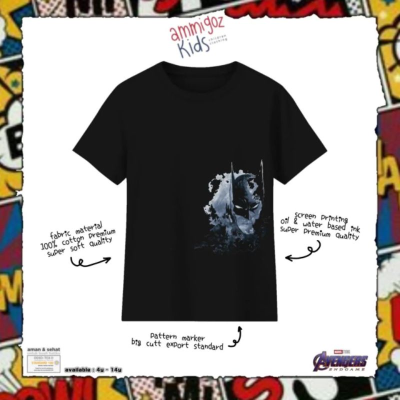 B188904 AMMIGO* ORIGINAL ABSTRACT COMIC SUPERHERO black Baju kaos anak laki-laki lengan pendek hitam