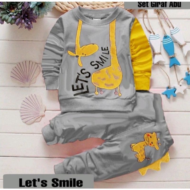 SET Flecce//Setelan Sweater Cardigan Anak Laki-laki Dan Anak Perempuan Litle Jerapah Umur 1-5 Tahun