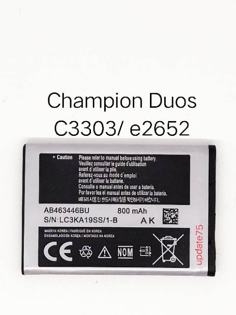 Baterai Samsung Champion Duos c3303 e2652  c140  AB463446BU original