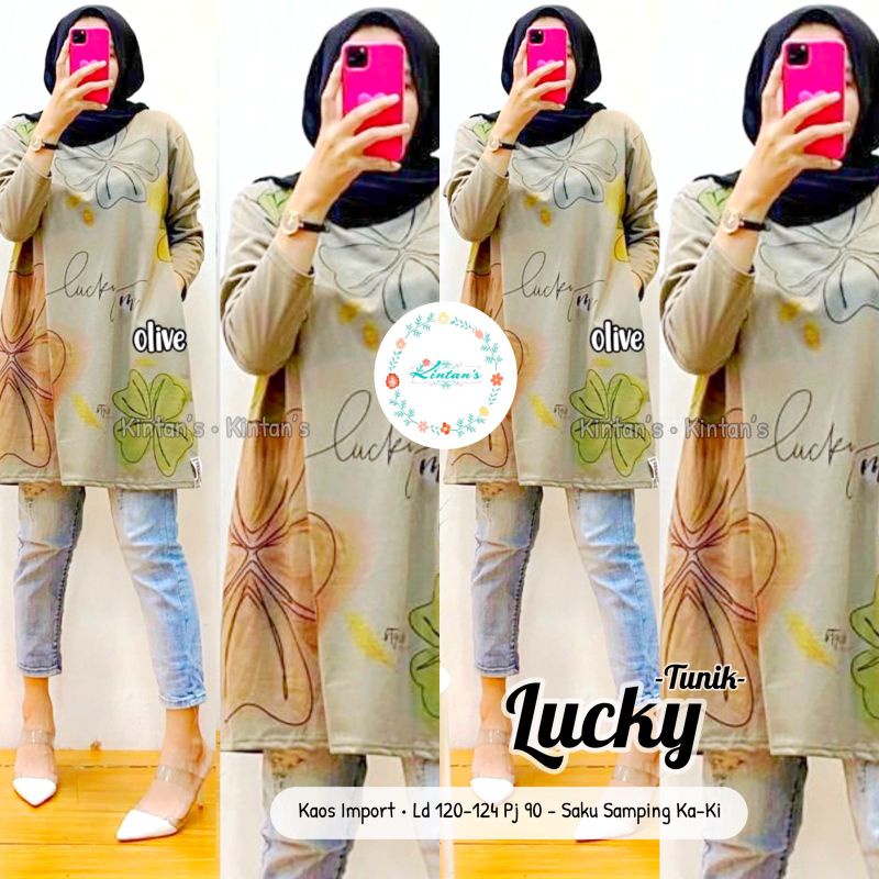 BAJU ATASAN WANITA JUMBO BIG SIZE KAOS LD 120-130 CM  // LUCKY TUNIK BY AD HIJAB FASHION HQ
