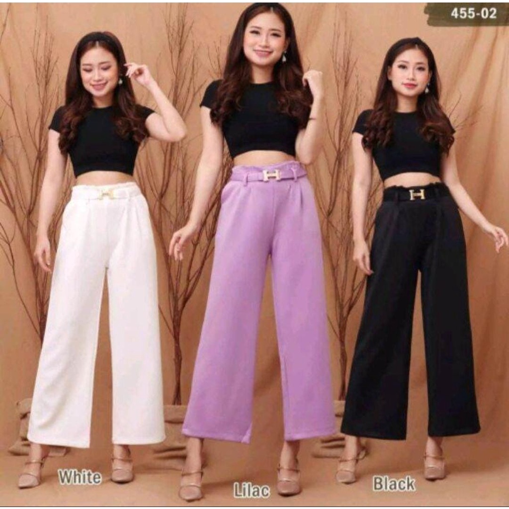 Kulot Panjang Wanita Terbaru//Bawahan Scuba Polos Variasi Free Belt H-NAVY