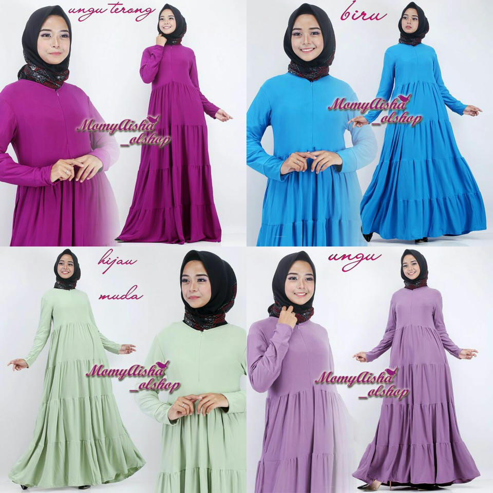 Gamis syantik gamis polos susun baby doll jersey - Putih, L