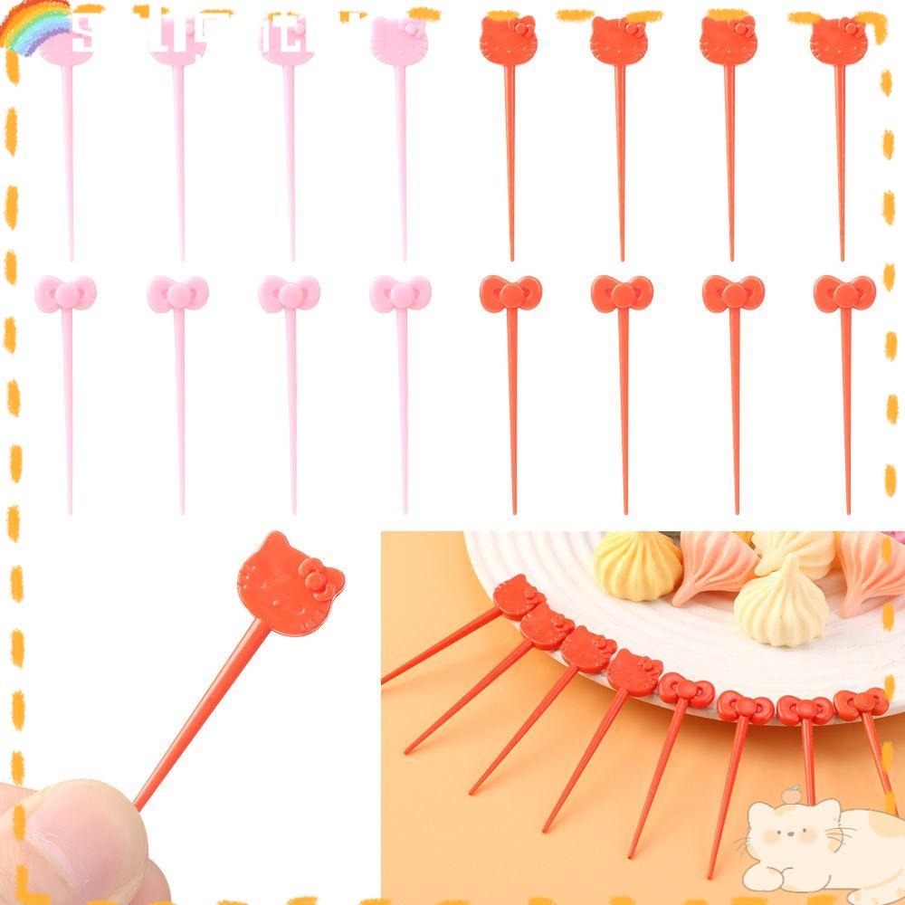 SOLIGHTER 8Pcs Cartoon Cat Food Picks Party Ornament Toothpicks Fruit Forks Lunches Decor Cute Kawaii Kids Gift Kitchen Accessories Bento Tools/Multicolor