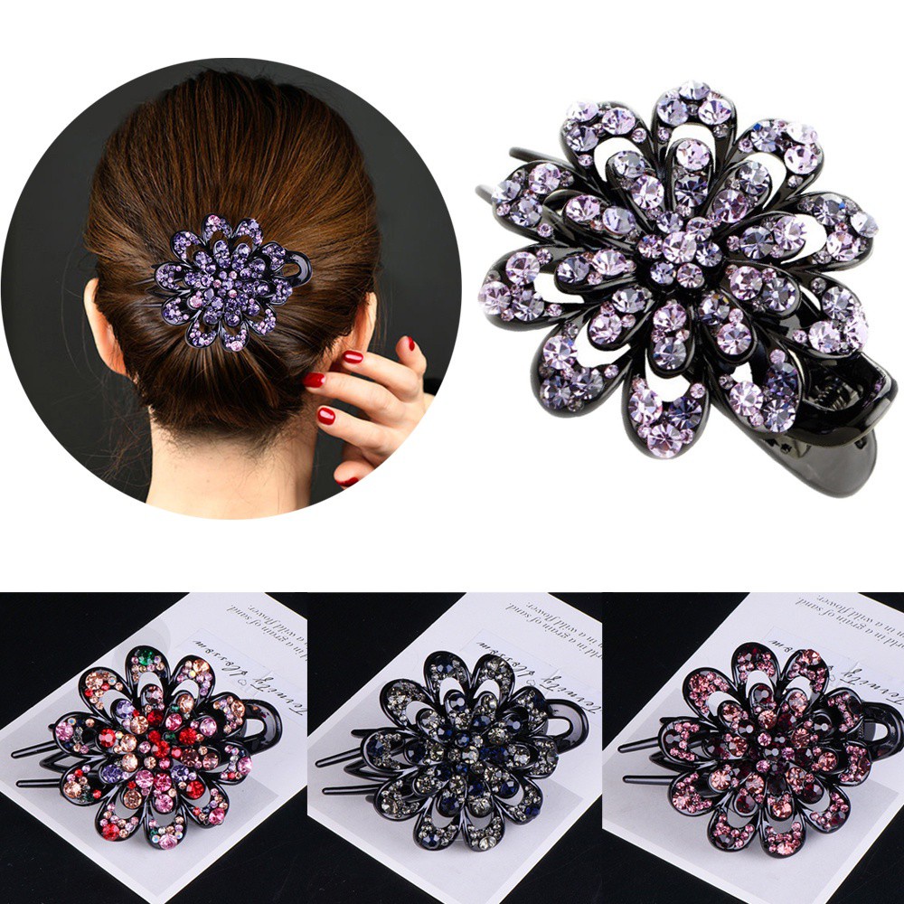 Hairpins Rhinestone Crystal Flower Hair Clip For Women Colorful