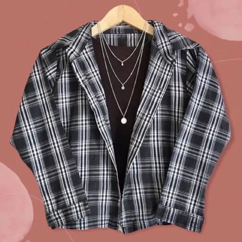 KEMEJA TARTAN CROP T-SHIRT OVERSIZE WANITA KOREA/KEMEJA FEBRIC GUILEN CHEALSEA
