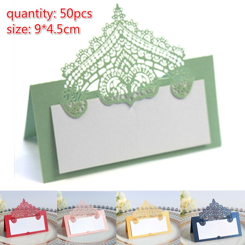 50pcs 3D Laser Cut Lace Name Place Card Wedding Birthday Party Table Decals