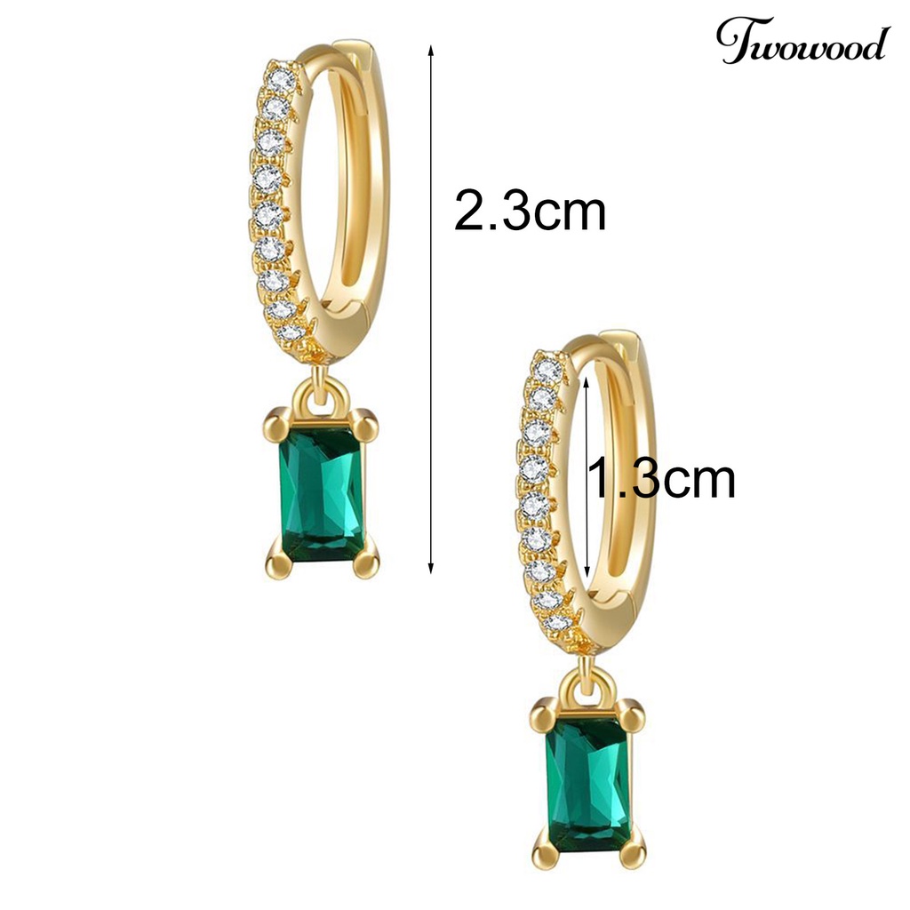 1 Pasang Anting Hoop Bentuk Persegi Panjang Bahan Cubic Zirconia Untuk Kencan