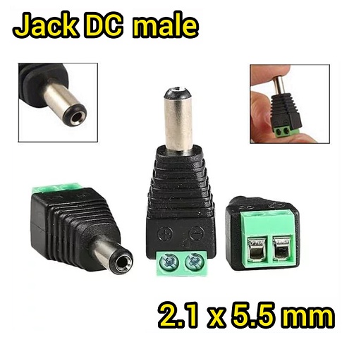 Jack DC Baut Jantan 2.1x5.5mm Male Power Plug to Screw Soket CCTV Male Konektor Cowok Kepala Kamera 