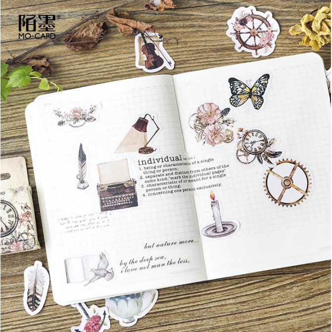 SET DIY STICKER OLD CLOCK DEKORASI SCRAPBOOK PLANNER DIARY (46pcs)