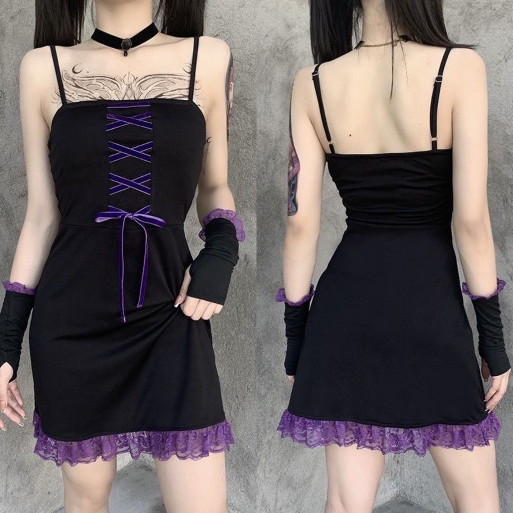 [Goth] Sexy Rope Mini Slip Dress with lace edge 8597 (S/M/L)