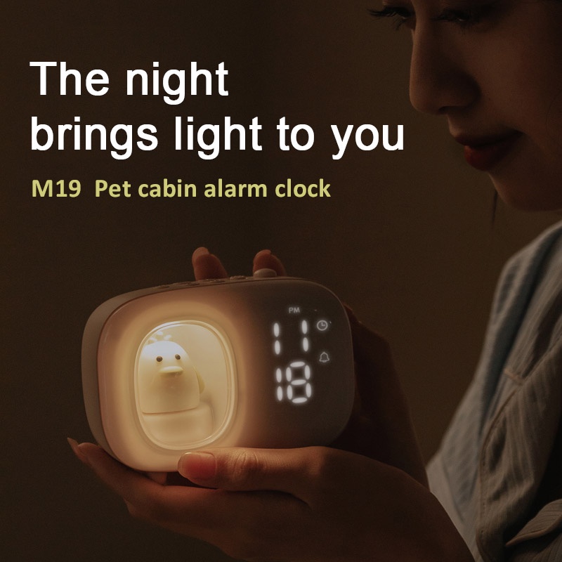 CORN Jam Alarm Digital Lucu Duck With Night Light Jam Meja Pintar Weker Lampu Tidur LED Display USB Charge M19