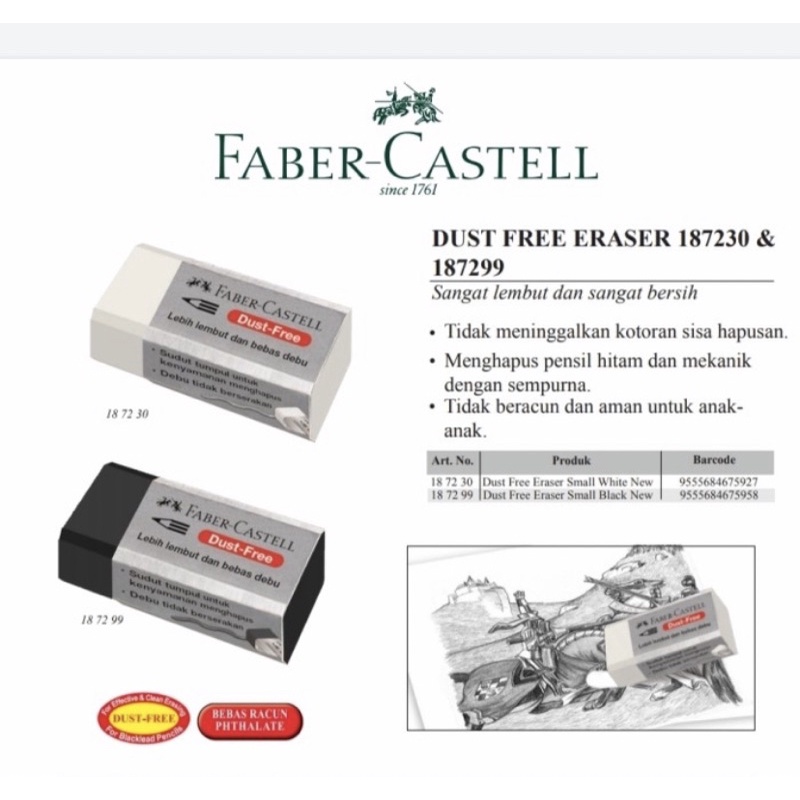 

Penghapus pensil kecil merk faber castell hitam dan putih