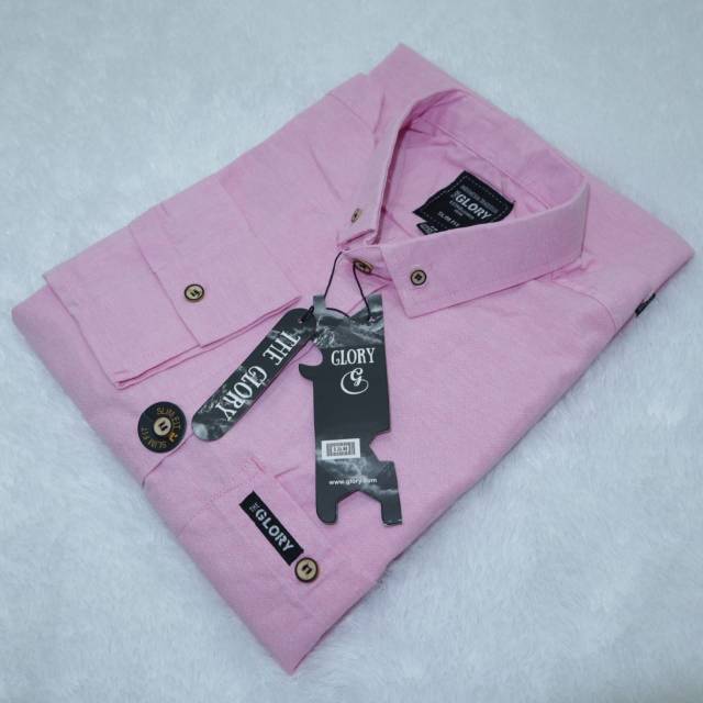 Baju Kemeja Polos Kantor Formal Lengan Panjang Remaja Pria Dewasa Slimfit Merk Surfing Pink Baby