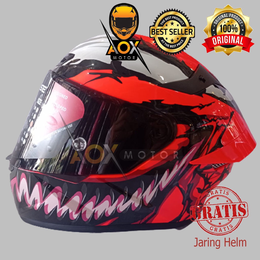 Helm KYT TT COURSE MARVEL CARNAGE Fullface (Ongkir 3kg), Gratis Jaring Helm