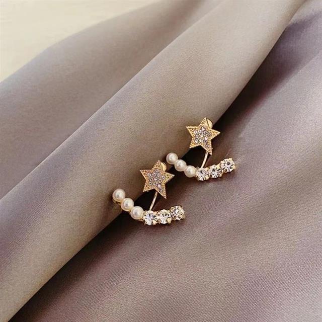 925 jarum perak Korea Selatan Dongdaemun Pentagram anting-anting XINGX mutiara stud anting-anting pe