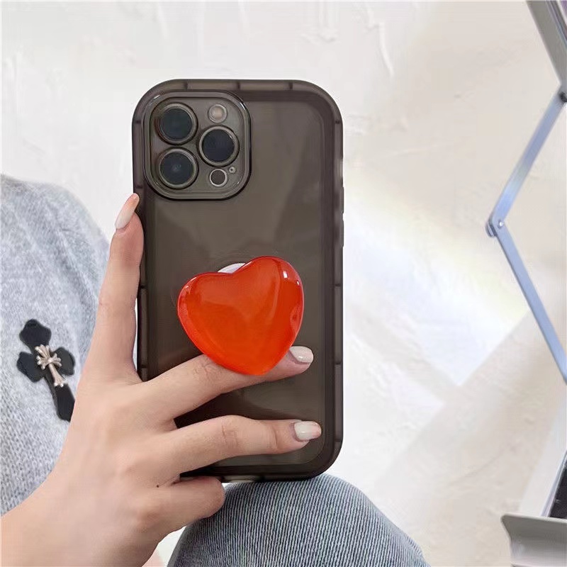 Japan Jelly Korea Pink Love Heart Stand Holder Soft Transparent Case For iPhone X XR XS 11 12 13 Pro Max 7/8 SE2020 7 Plus/8 Plus Back Protective Cover