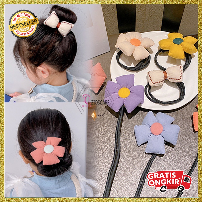 Jepit Rambut Korea Ikat Sanggul Hair Bun Tie Kawat Anak Perempuan Motif Bunga fashion Import AK222