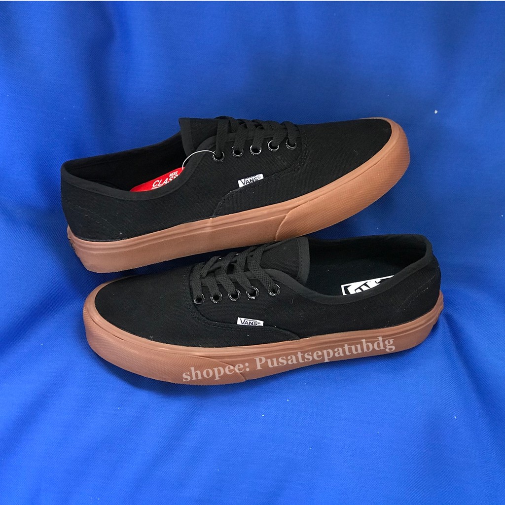 VANS AUTHENTIC BLACK GUM MONO HITAM COKLAT WAFFLE DT