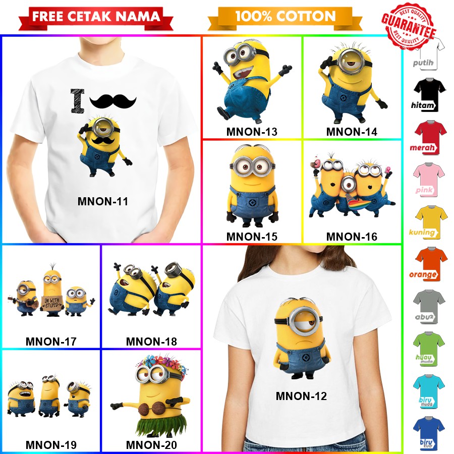 [FREE NAMA!!] Baju Kaos COUPLE  ANAK DAN DEWASA MINION BANYAK MOTIF