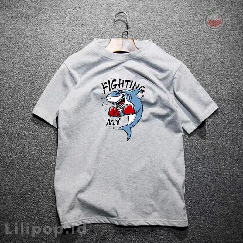 Lilipop Kaos Pria Shark Time Baju Distro Basic Tshirt Kasual