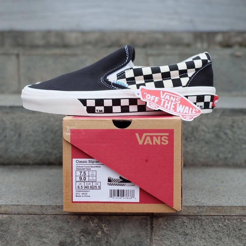 VANS SLIP-ON SIDEWALL CHECKER BLACK WHITE ORIGINAL