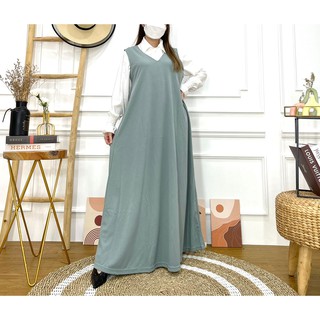  Gamis  2 in 1 gamis  inner overall  motif polos bahan 