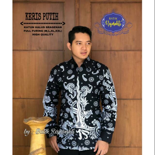 TOP SELLER KEMEJA BATIK PRIA LENGAN PANJANG KERIS PUTIH ORI BATIK RAJASAKTI FASHION PRIA