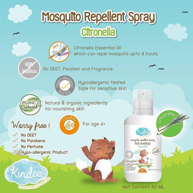 Kindee Organic Mosquito Repellent Spray Citronella (4+) / Spray Anti Nyamuk