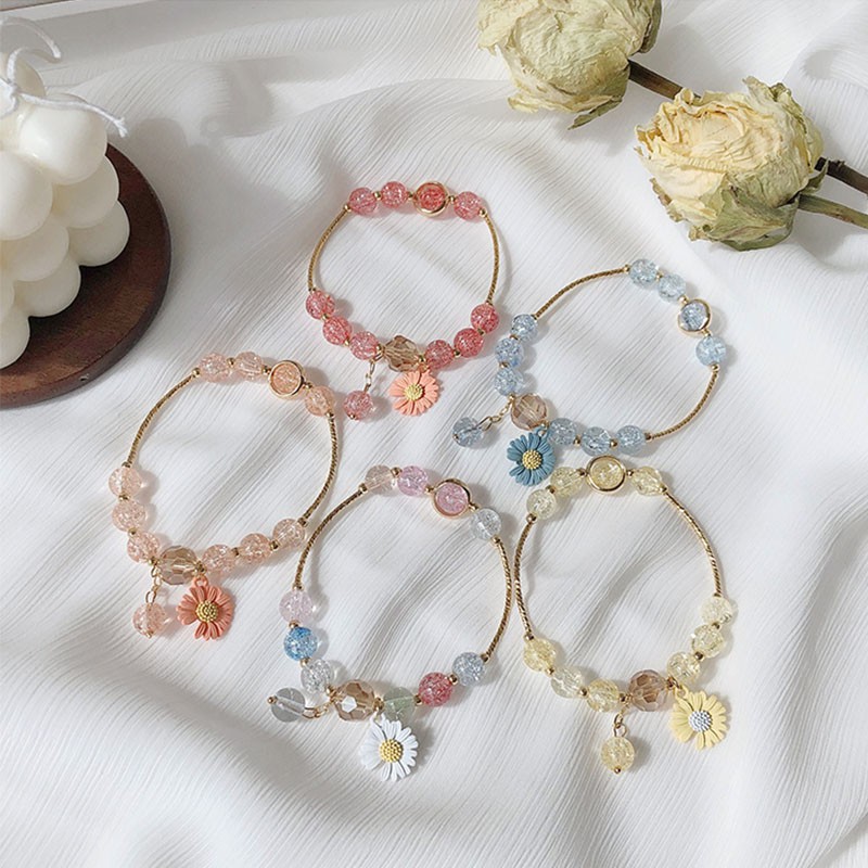 Gelang Manik-Manik Warna-Warni Aksen Bunga Daisy Untuk Anak Perempuan