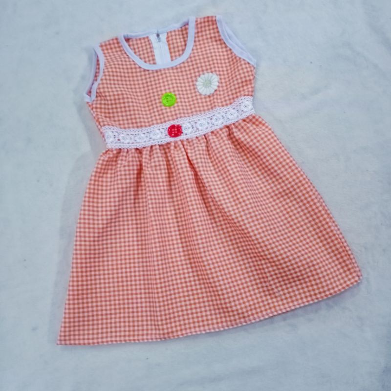 Dress anak lucu 1 2 tahun pink biru lucu kotak ( dress lucu sun pinka )